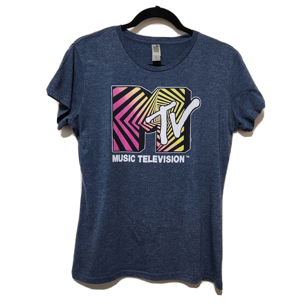 MTV Womens Graphic T-Shirt, Dark Blue, Size Medium, Cotton Blend